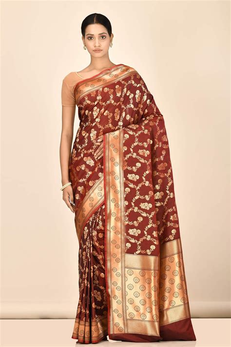 Buy Nazaakat By Samara Singh Brown Banarasi Silk Saree With Running