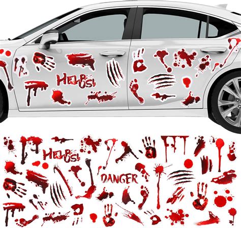 Amazon 45 Pcs Halloween Car Magnetic Stickers Red Horror Bloody