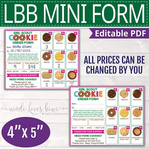 Mini 2024 LBB Girl Scout Order Form Printable Gift Of Caring Cookie