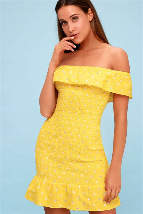 The Fifth Label Fiesta Yellow Floral Print Smocked Dress Lulus