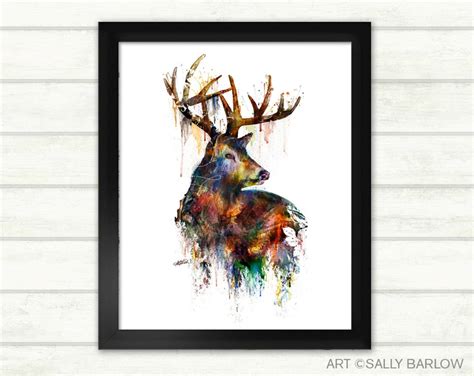 Deer Stag Painting Mixed Media Watercolor Double Exposure | Etsy