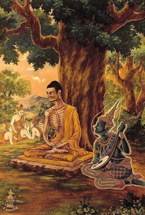 A Painting Of Buddhas Sitting Under A Tree With Other People In The