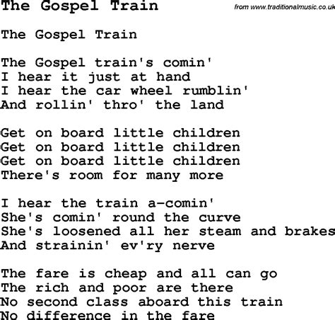 Negro Spiritual Slave Song Lyrics For The Gospel Train