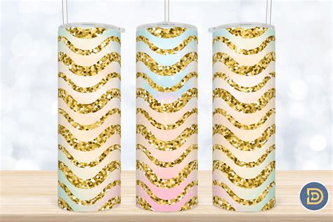 Gold Glitter Stripe Pastel Tumbler Wrap Graphic By Drizzle Designs