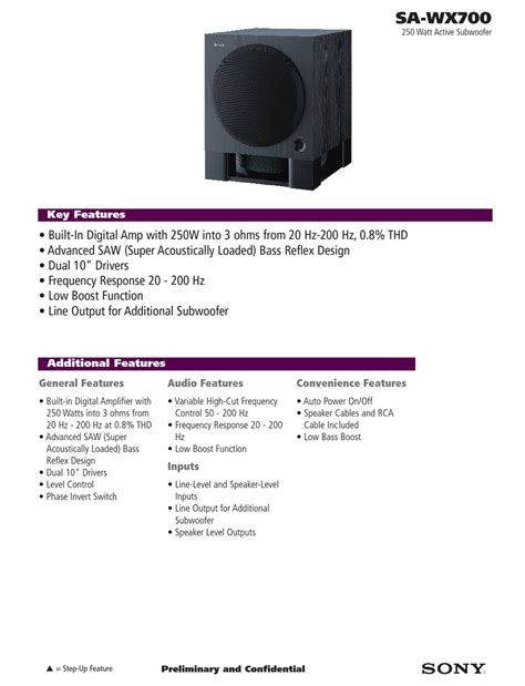 SONY SA WX700 MARKETING SUBWOOFER SPECIFICATIONS ManualsLib