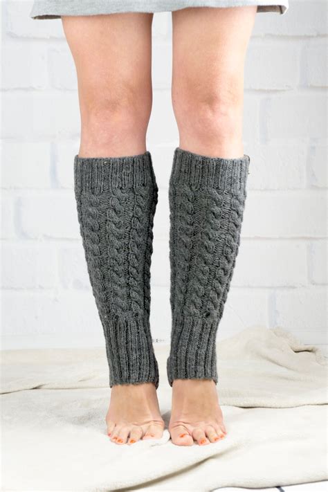 Long Cable Leg Warmer Dance Yoga Ballet Hand Knit Legwarmer Gray Color