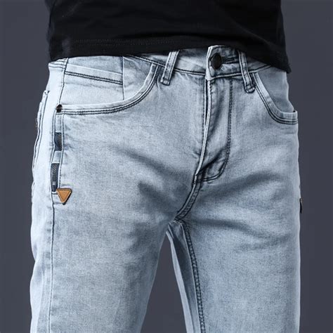 Icpans Denim Magro Calças De Brim Dos Homens Ajuste Fino Estiramento