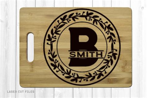 Monogram Cutting Board Svg Bundle Glowforge Files Laser Etsy