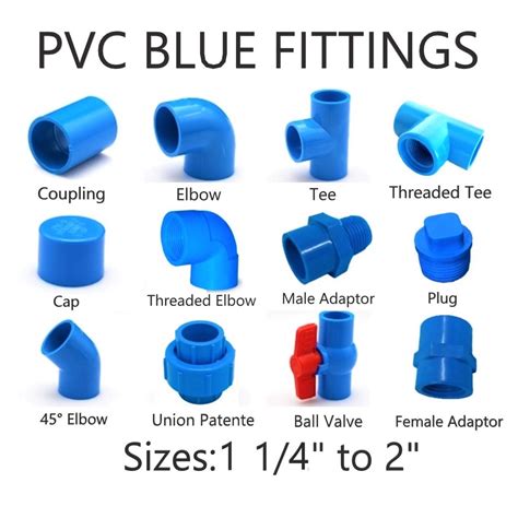 PVC Blue Fittings Elbow Coupling Tee Cap Male Female Adaptor Ball