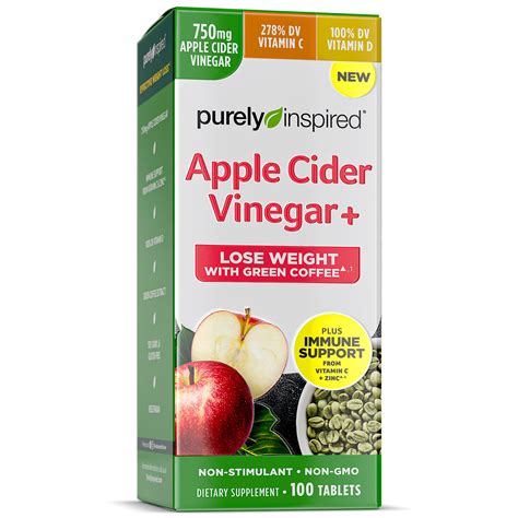 Purely Inspired Apple Cider Vinegar Plus Tablets Immune And Weight Loss 100 Ct