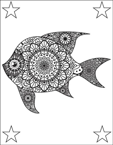 Fish Mandala Coloring Pages Black White Hand Fish Mandala Vector