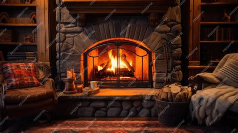 Premium AI Image | A photo of a cozy fireplace in a log cabin warm ...