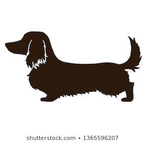 a black and white silhouette of a long haired dachshund