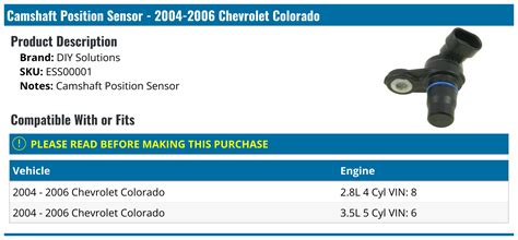 2004 2006 Chevrolet Colorado Camshaft Position Sensor DIY Solutions