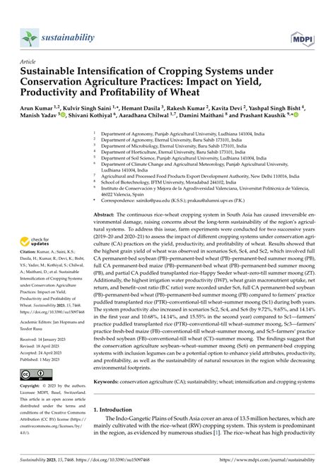 Pdf Sustainable Intensification Of Cropping Systems Under Conservation Agriculture Practices