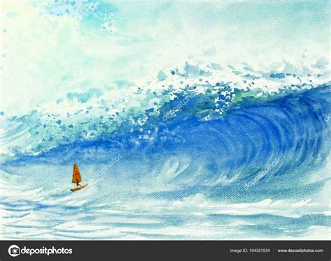 Watercolor painting of waves in the sea. Stock Illustration by ©paint ...