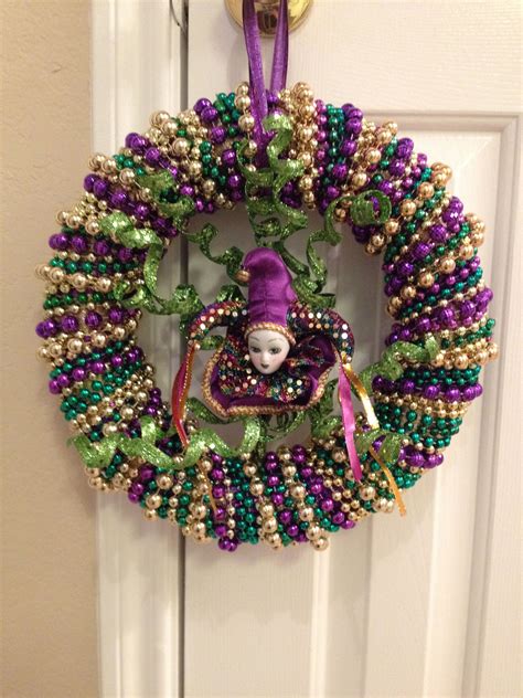 Mardi Gras Beaded Wreath Handcrafted From Parade Beads