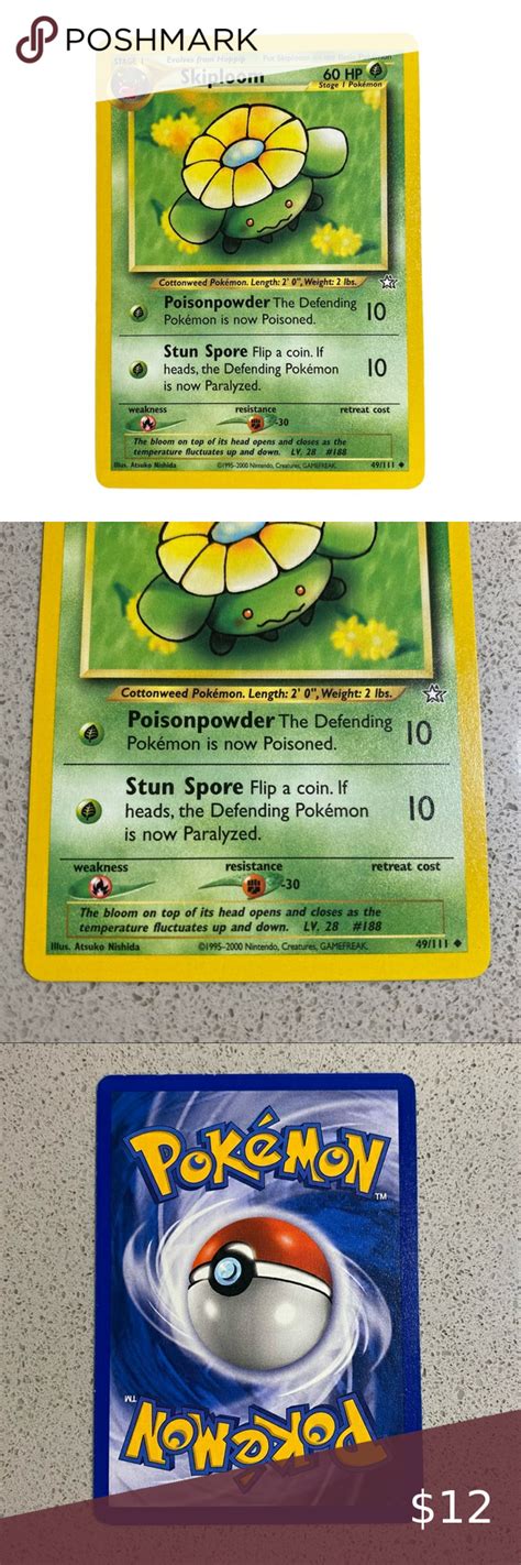 FREE Pokemon 1995 2000 Skiploom 1st Edition Neo Genesis 49 111