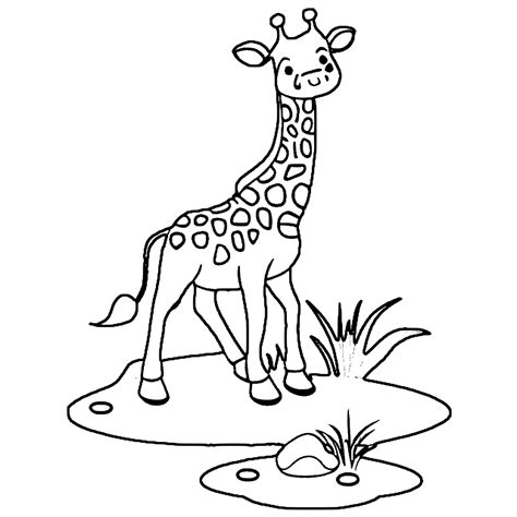 Cute Giraffe in the Jungle Black and White Coloring Page · Creative Fabrica