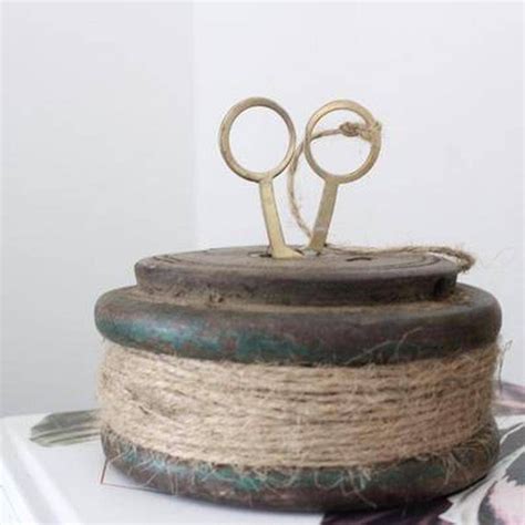 Recycled Vintage Spool With Twine And Scissors Set Of Holistic