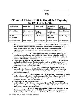 Ap World History Unit The Global Tapestry C To C Quiz