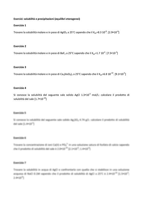 SOLUTION SOLUBILITA E PRECIPITAZIONI EQUILIBRI ETEROGENEI ESERCIZI