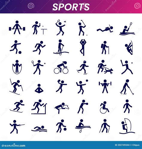 Sports Icon Collection Athlete Silhouette Symbols Stock Vector