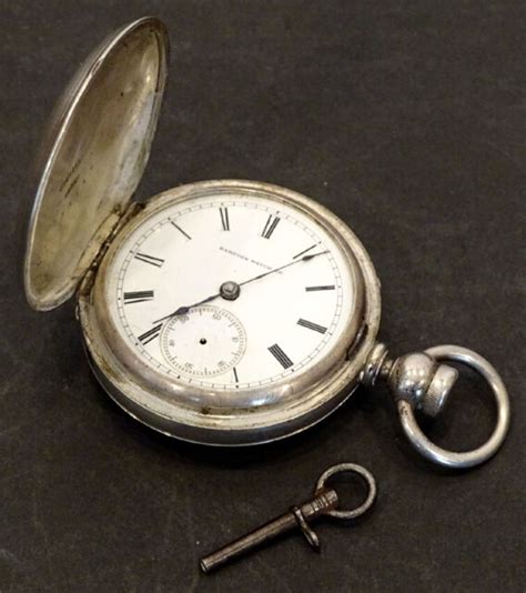 HAMPDEN Antique 18S Key Wind POCKET WATCH W NEWPORT COIN SILVER Case