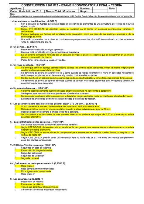 Examen Final Teoría Julio 2012 con respuestas pdf CONSTRUCCIÓN I 2011