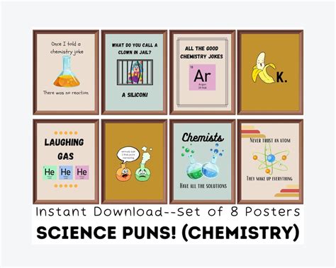 Chemistry Puns Set Of 8 Printables Science Jokes Funny Science Posters Educational Posters