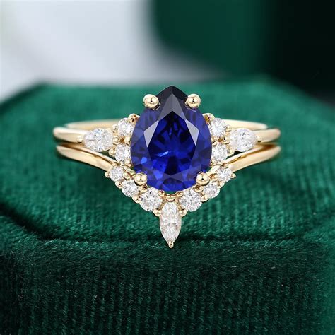 Diamond And Sapphire Engagement Ring Set - MollyJewelryUS