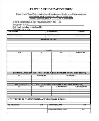 FREE 8 Sample Travel Authorization Forms In PDF MS Word Excel