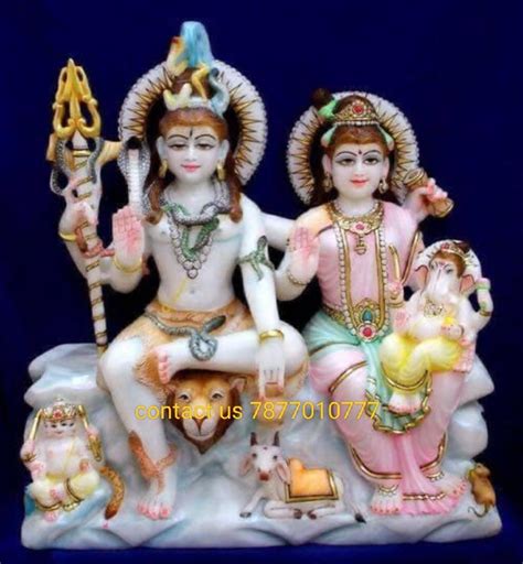 Painted Hindu White Sangemarmar Gauri Shankar Marble Murti For Worship