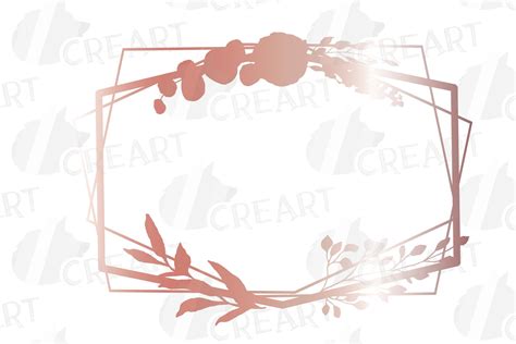 Rose Gold Geometric Floral Silhouette Frames Wedding Clipart