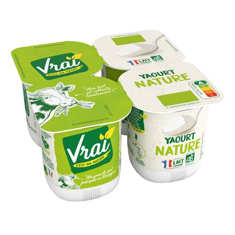 VRAI Yaourt Nature Au Lait Bio 4x125g Pas Cher Auchan Fr