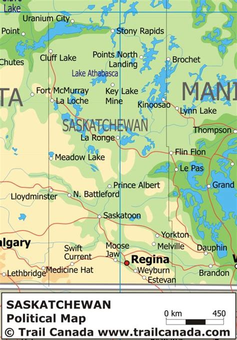 Physical Map of Saskatchewan, Canada