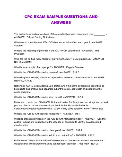 Cpc Exam Sample Questions And Answers Browsegrades