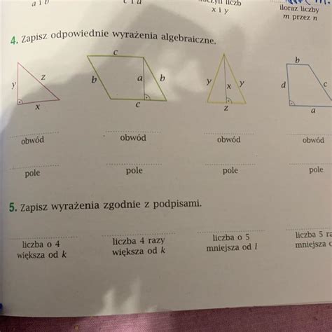 Zapisz Odpowiednie Wyra Enia Algebraiczne Y X Obw D Pole Z B C A C