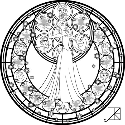 Elsa Stained Glass Line Art By Akili Amethyst On Deviantart