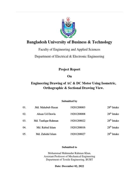 Engineering Drawing Project Report (Group-01) | PDF