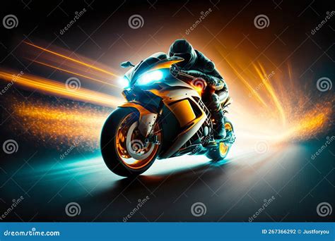 Sport Racing Bike High Speed With Road Lights Generative Ai Stock