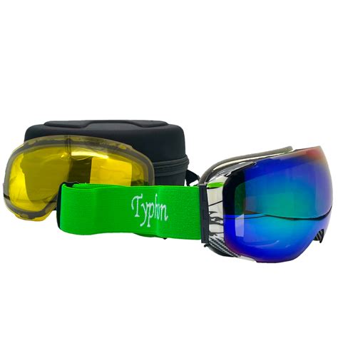 Magnetic Ski Snowboard Green Goggles With Green Lens From Typhoon Typhoon Helmets