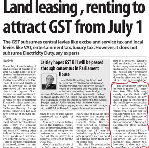 Land Leasing Renting To Attract Gst From July 1 Rajat Mohan Nangia