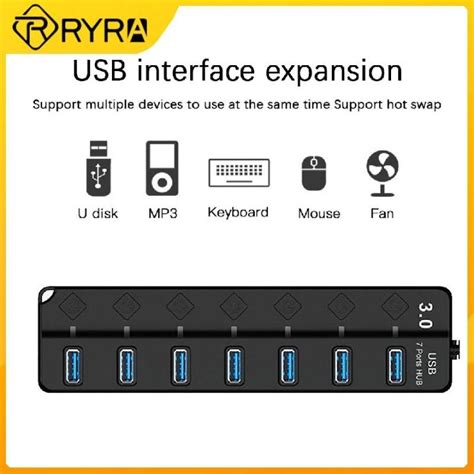 Ryra 7 Port Usb Hub 30 High Speed Multi Usb Splitter 3 Hab Power Adapter With Switch Long Cable