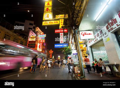 Bangkok Thailand St January Thanon Yaowarat Road At Night In