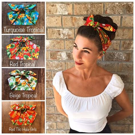 Tropical Hawaiian Tiki Miranda Retro Hair Wrap Wide Self Tie Headband