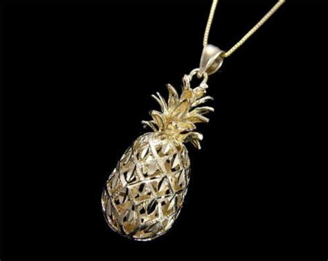 Solid 14k Yellow Gold 3d Hawaiian Diamond Cut Pineapple Charm Pendant