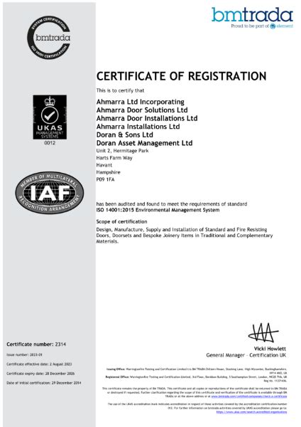 Bs En Iso 14001 Environmental Management System Ahmarra Door