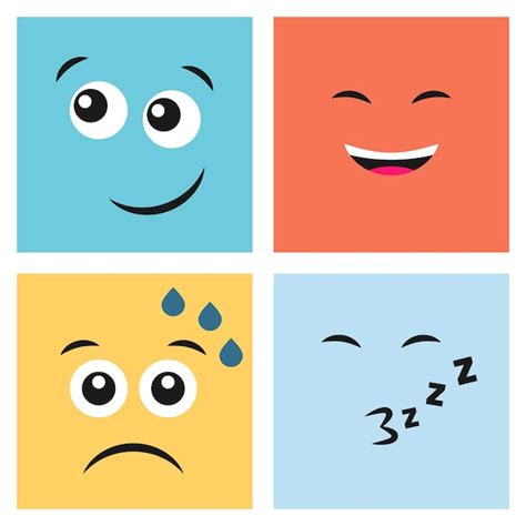 Conjunto De Cuatro Emoticonos Coloridos Con Caras Riendo Sorprendidas