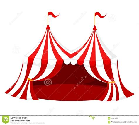 Red And White Circus Or Carnival Tent With Flags And Red Floor Vector